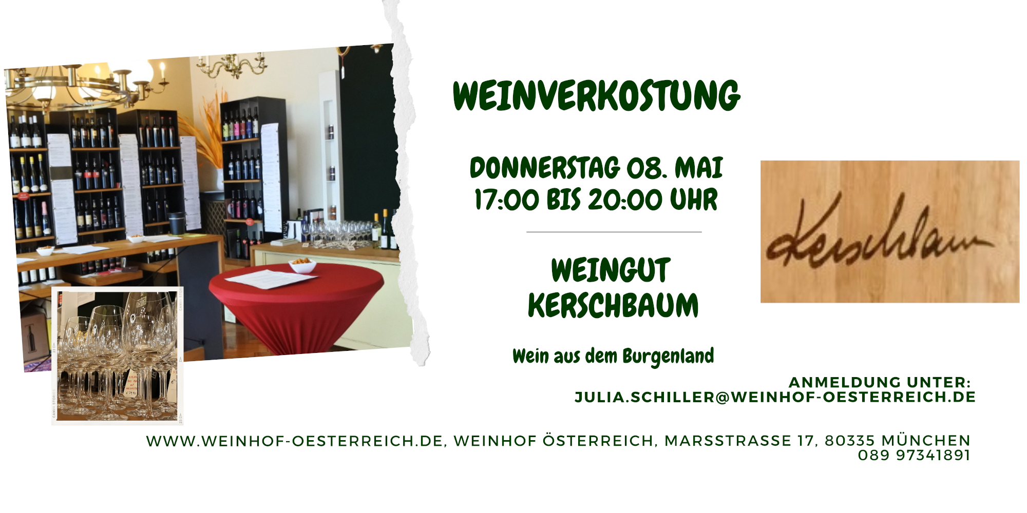 Weinverkostung am 8. Mai mit dem Weingut Kerschbaum aus dem Burgenland